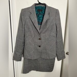Escada Virgin Wool Black White Houndstooth Blazer Jacket Suit Set Womens EU 40